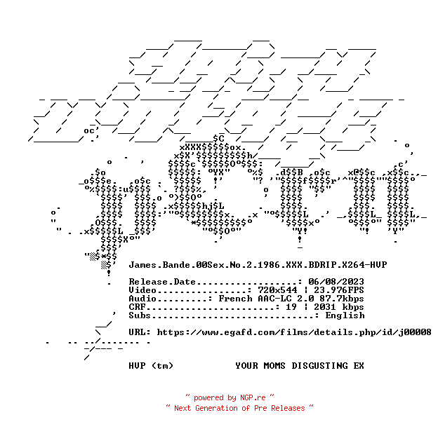 NFO for the release James.Bande.00Sex.No.2.1986.XXX.BDRIP.X264-HVP by HVP