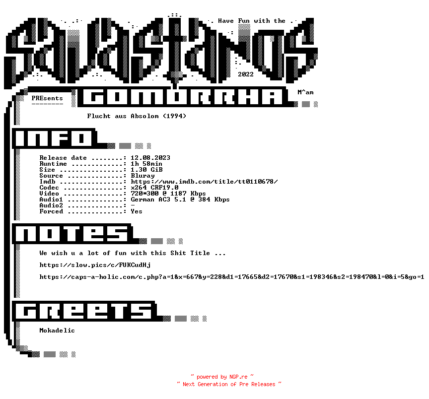 NFO for the release Flucht.Aus.Absolom.German.1994.REMASTERED.AC3.BDRiP.x264-SAVASTANOS by SAVASTANOS