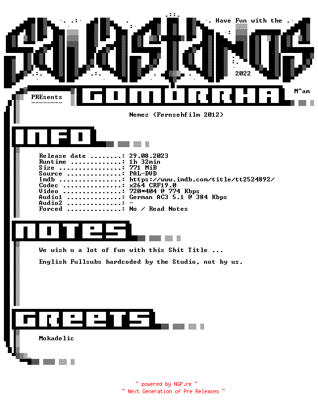 NFO for the release Nemez.German.2012.AC3.DVDRip.x264-SAVASTANOS by SAVASTANOS