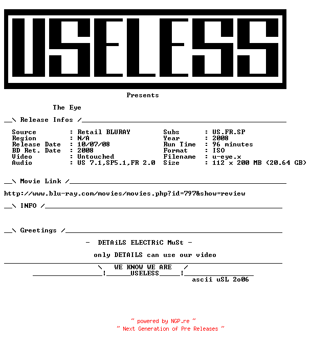 NFO for the release THE.EYE.INT.MULTI.BLURAY-USELESS by USELESS