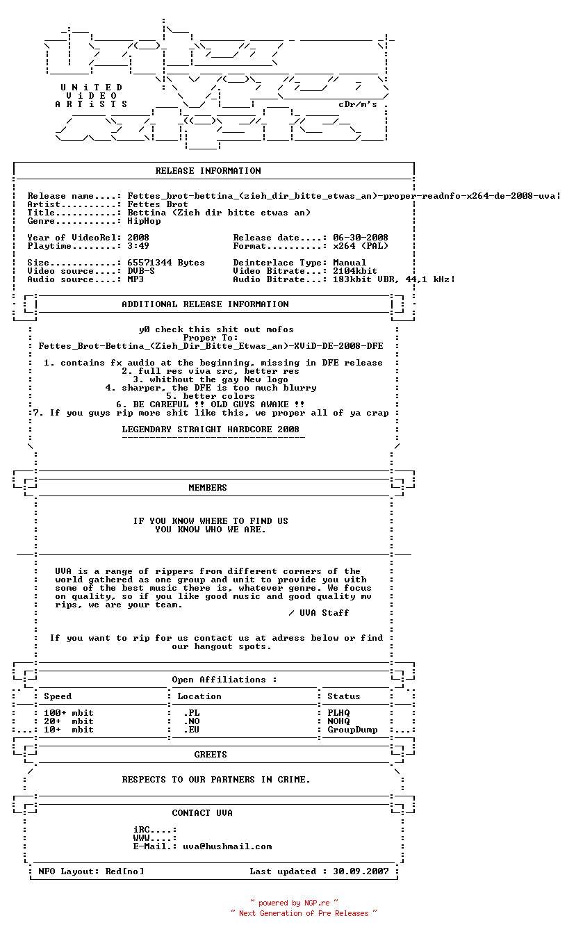 NFO for the release Fettes_brot-bettina_(zieh_dir_bitte_etwas_an)-proper-readnfo-x264-de-2008-uva by uva