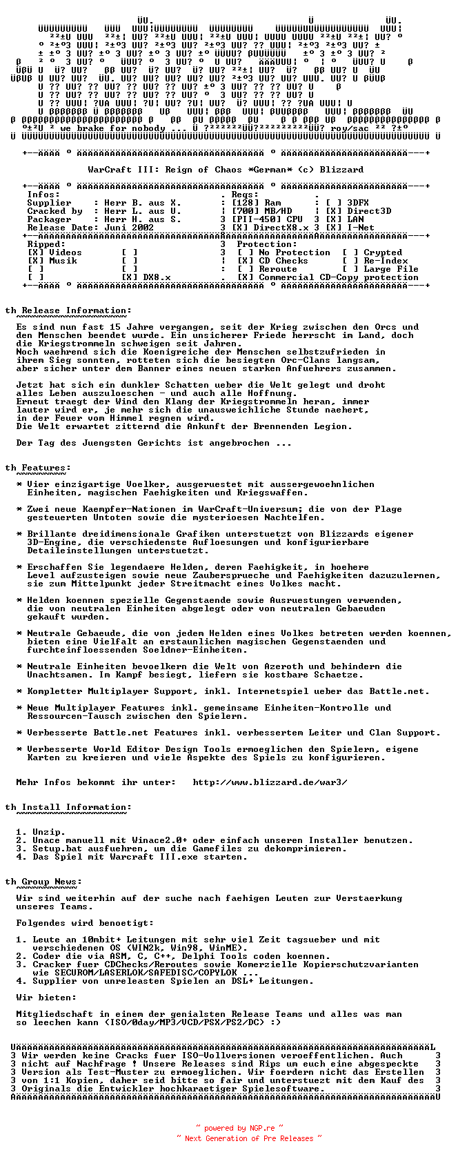 NFO for the release Warcraft.3.GERMAN-DYNASTY by DYNASTY