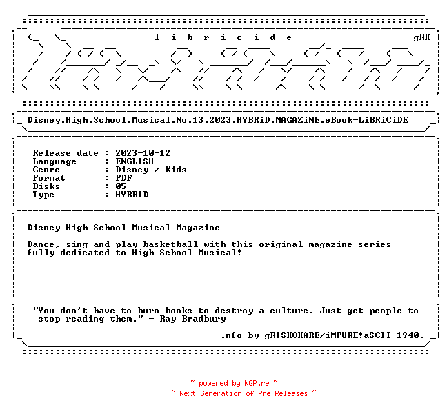 NFO for the release Disney.High.School.Musical.No.13.2023.HYBRiD.MAGAZiNE.eBook-LiBRiCiDE by LiBRiCiDE