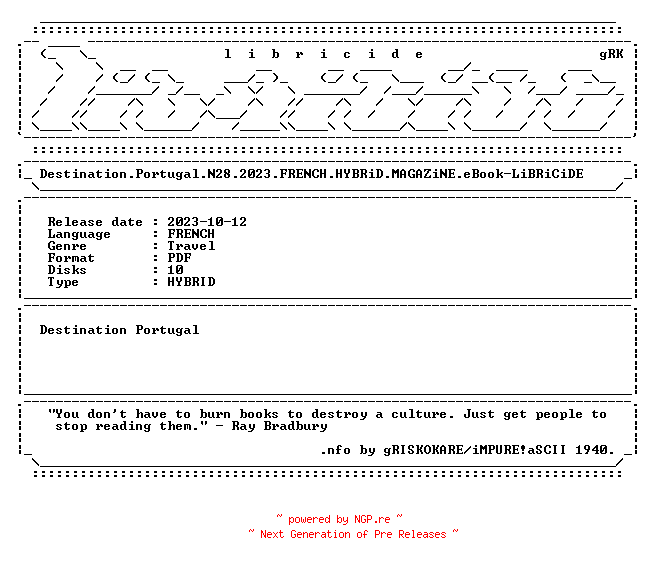 NFO for the release Destination.Portugal.N28.2023.FRENCH.HYBRiD.MAGAZiNE.eBook-LiBRiCiDE by LiBRiCiDE