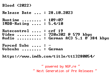 NFO for the release Blood.German.2022.AC3.BDRip.x264-NOCOiNCiDENCE by NOCOiNCiDENCE