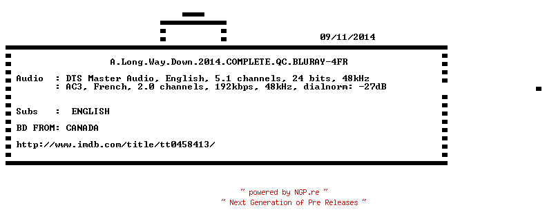 NFO for the release A.Long.Way.Down.2014.COMPLETE.QC.BLURAY-4FR by 4FR