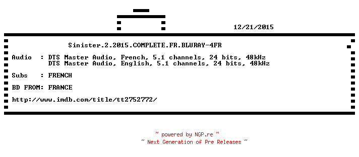 NFO for the release Sinister.2.2015.COMPLETE.FR.BLURAY-4FR by 4FR