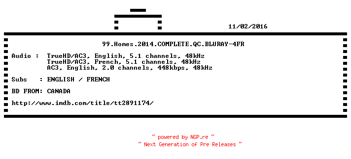 NFO for the release 99.Homes.2014.COMPLETE.QC.BLURAY-4FR by 4FR