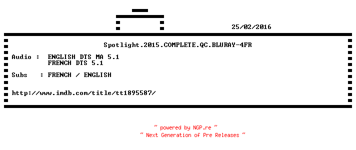 NFO for the release Spotlight.2015.COMPLETE.QC.BLURAY-4FR by 4FR