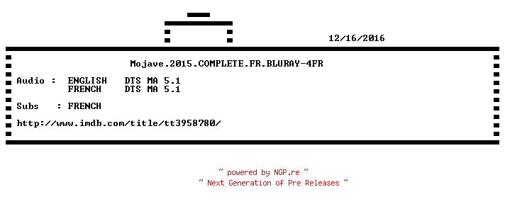 NFO for the release Mojave.2015.COMPLETE.FR.BLURAY-4FR by 4FR