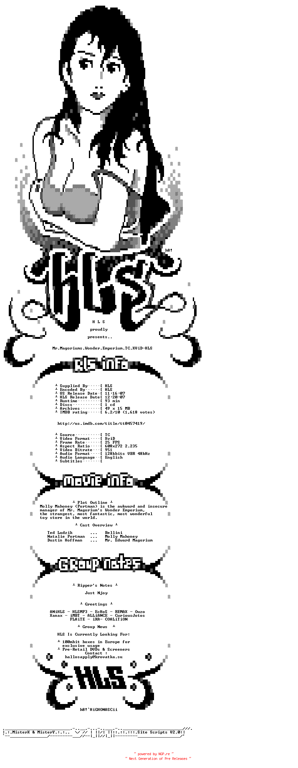 NFO for the release Mr.Magoriums.Wonder.Emporium.2007.720p.BluRay.DUTCH.x264-HDEX by HDEX