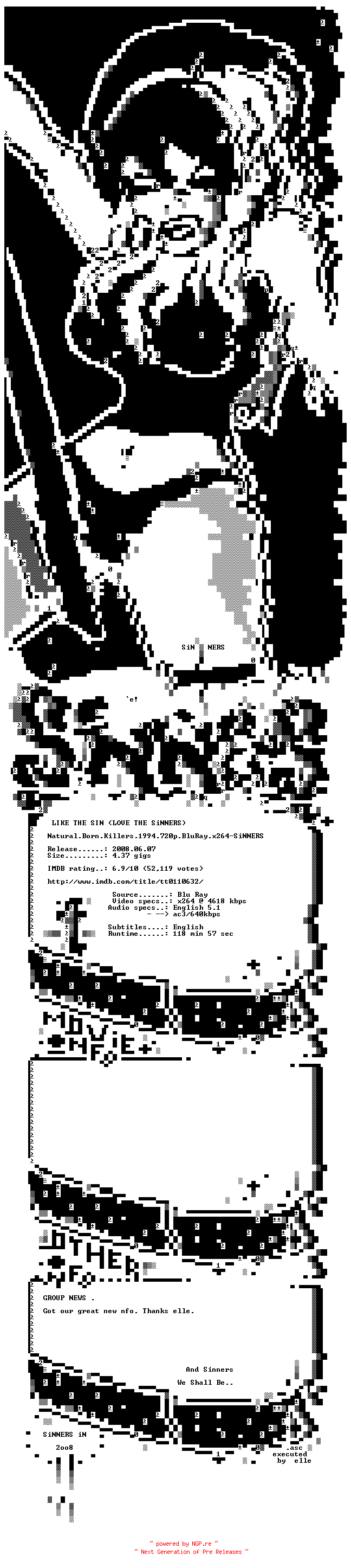 NFO for the release Natural.Born.Killers.1994.720p.BluRay.x264-SiNNERS by SiNNERS