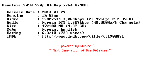 NFO for the release Haunters.2010.720p.BluRay.x264-GiMCHi by GiMCHi