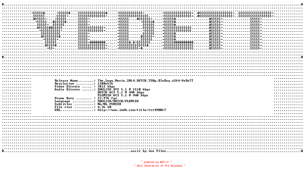 NFO for the release The.Lego.Movie.2014.DUTCH.720p.BluRay.x264-VeDeTT by VeDeTT