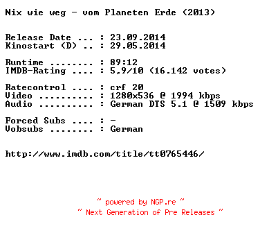 NFO for the release Nix.wie.weg.vom.Planeten.Erde.German.720p.BluRay.x264-EXQUiSiTE by EXQUiSiTE