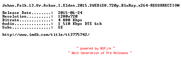 NFO for the release Johan.Falk.13.Ur.Askan.I.Elden.2015.SWEDiSH.720p.BluRay.x264-RESURRECTION by RESURRECTION