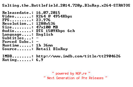 NFO for the release Salting.the.Battlefield.2014.720p.BluRay.x264-STRATOS by STRATOS