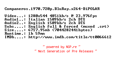 NFO for the release Companeros.1970.720p.BluRay.x264-BiPOLAR by BiPOLAR