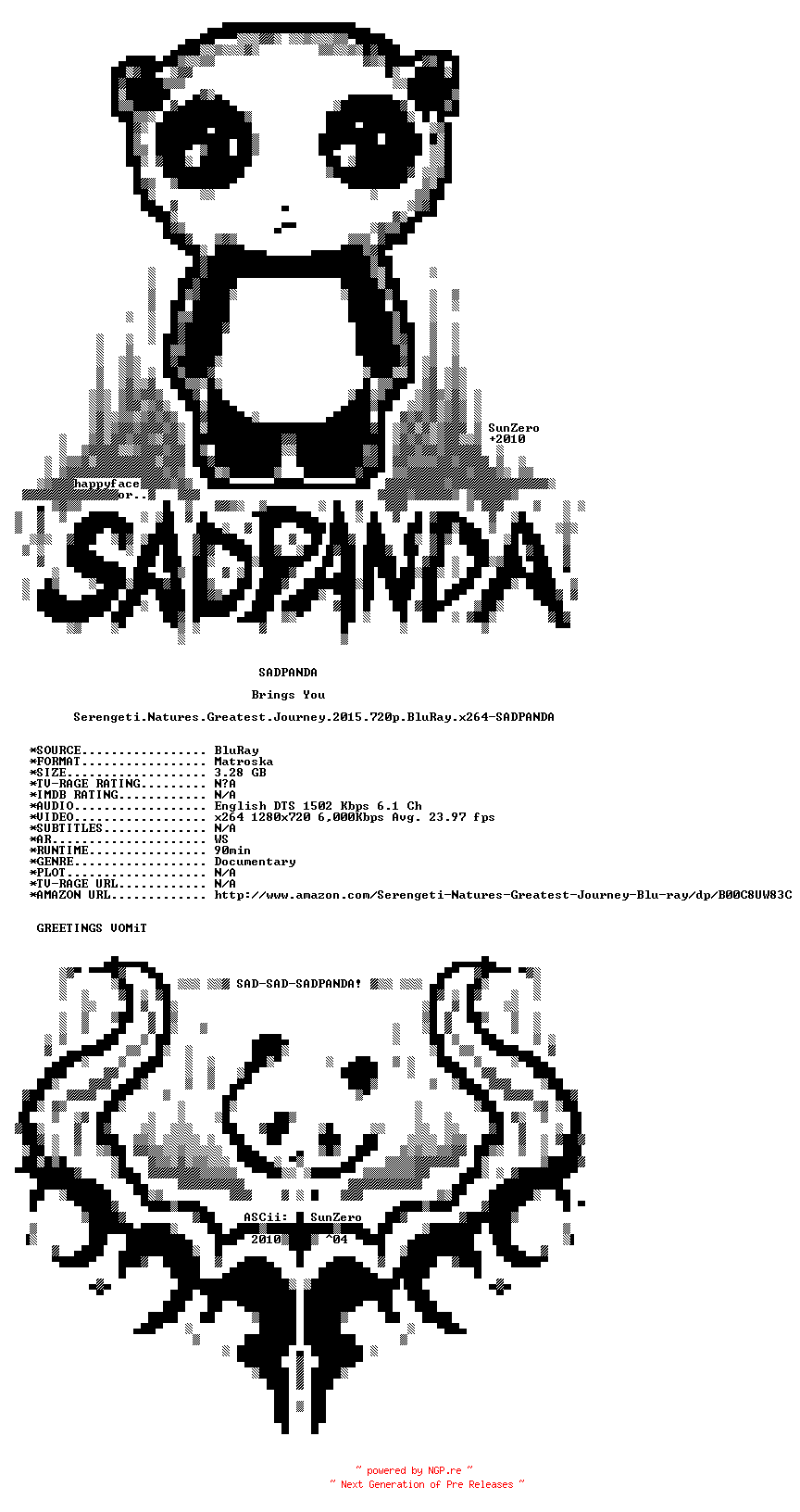 NFO for the release Serengeti.Natures.Greatest.Journey.2015.720p.BluRay.x264-SADPANDA by SADPANDA