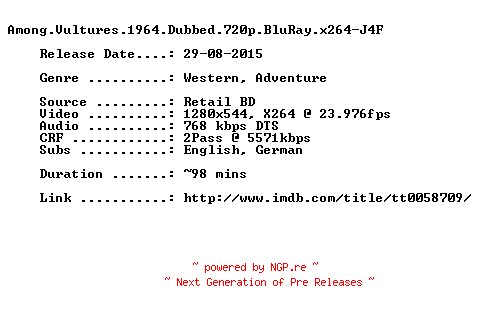 NFO for the release Among.Vultures.1964.720p.Dubbed.BluRay.x264-J4F by J4F