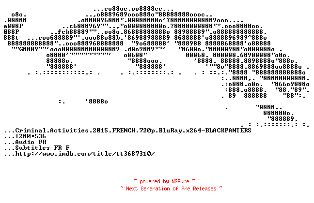 NFO for the release Criminal.Activities.2015.FRENCH.720p.BluRay.x264-BLACKPANTERS by BLACKPANTERS
