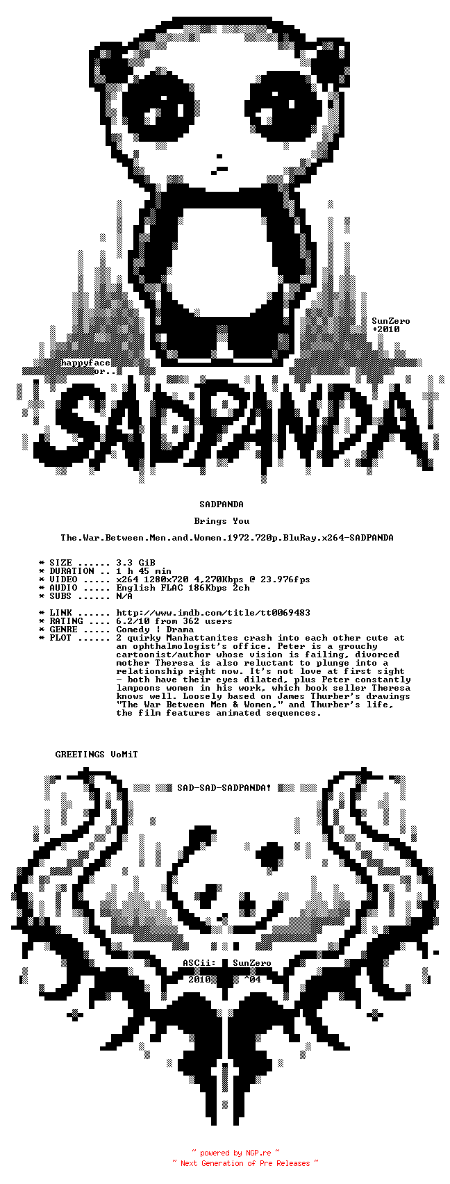 NFO for the release The.War.Between.Men.and.Women.1972.720p.BluRay.x264-SADPANDA by SADPANDA