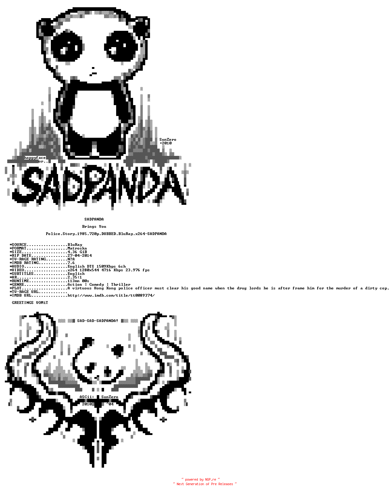 NFO for the release Police.Story.1985.720p.DUBBED.BluRay.x264-SADPANDA by SADPANDA