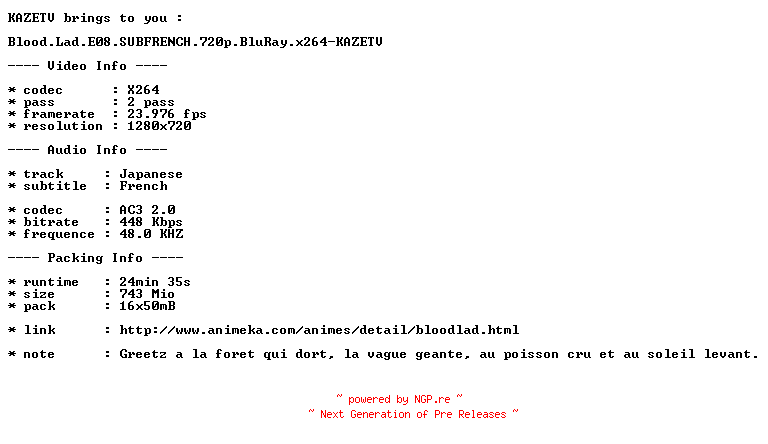 NFO for the release Blood.Lad.E08.SUBFRENCH.720p.BluRay.x264-KAZETV by KAZETV