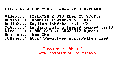 NFO for the release Elfen.Lied.E02.720p.BluRay.x264-BiPOLAR by BiPOLAR