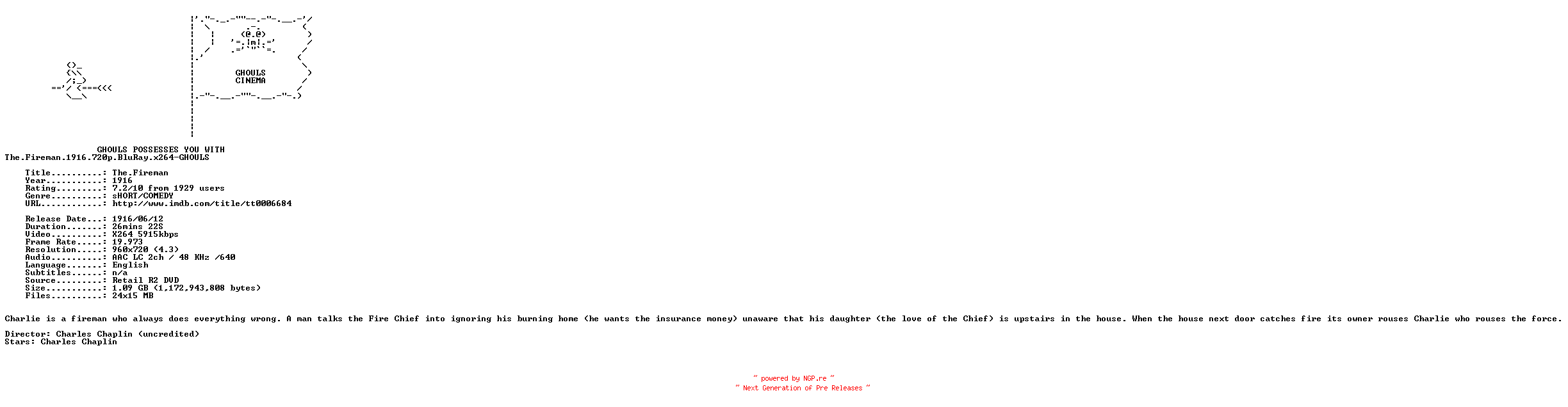 NFO for the release The.Fireman.1916.720p.BluRay.x264-GHOULS by GHOULS