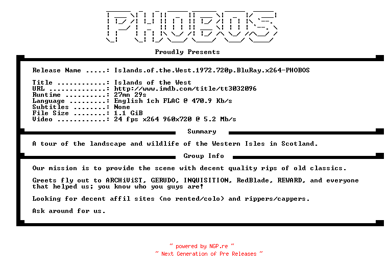 NFO for the release Islands.of.the.West.1972.720p.BluRay.x264-PHOBOS by PHOBOS