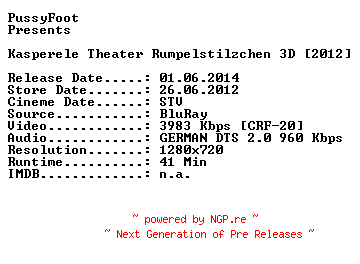 NFO for the release Kasperle.Theater.Rumpelstilzchen.3D.2012.German.720p.BluRay.x264-PussyFoot by PussyFoot