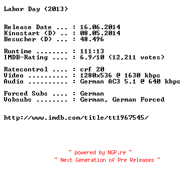NFO for the release Labor.Day.German.720p.BluRay.x264-EXQUiSiTE by EXQUiSiTE