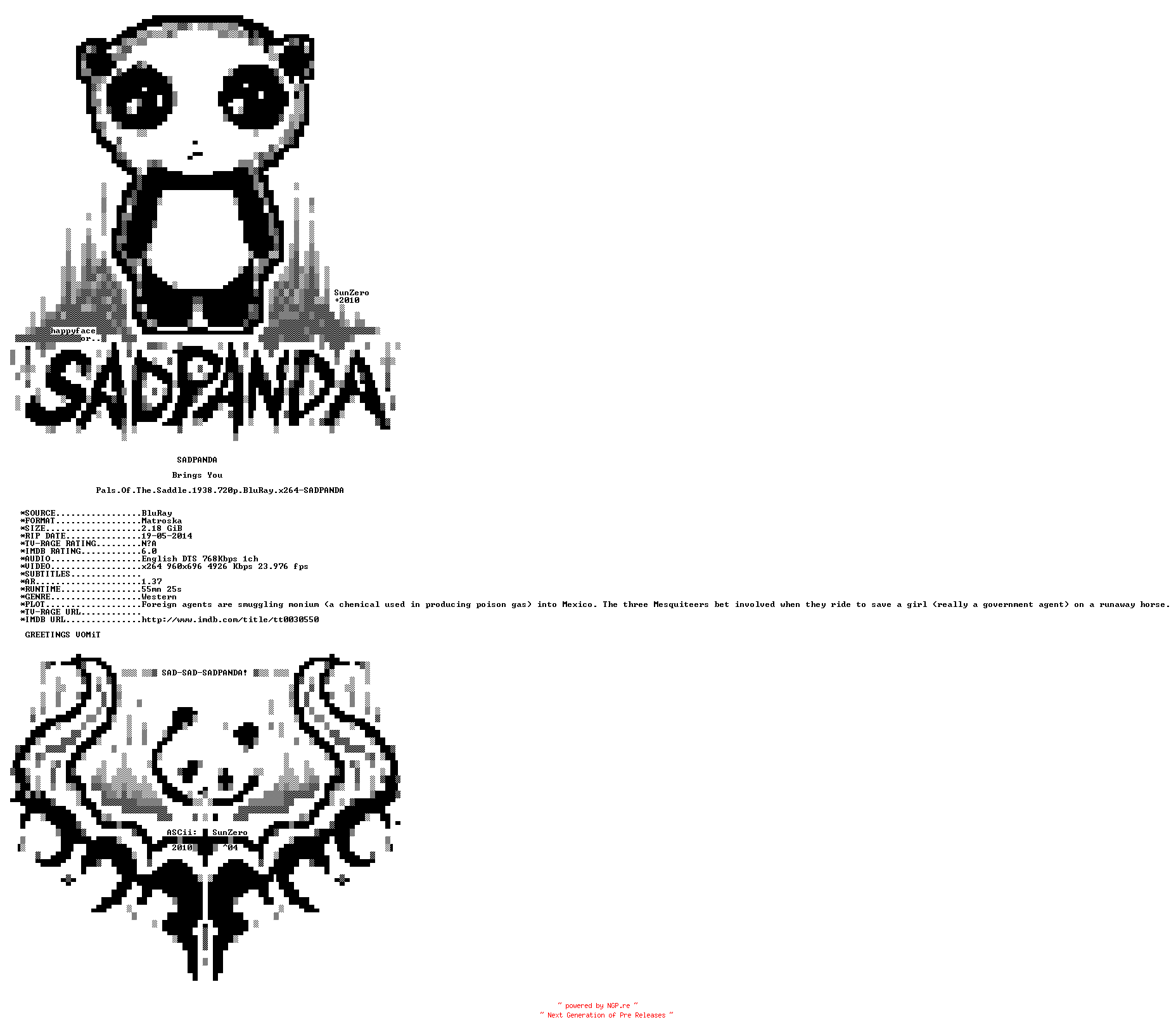 NFO for the release Pals.Of.The.Saddle.1938.720p.BluRay.x264-SADPANDA by SADPANDA