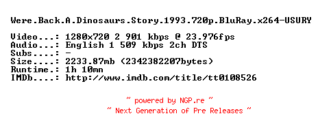NFO for the release Were.Back.A.Dinosaurs.Story.1993.720p.BluRay.x264-USURY by USURY
