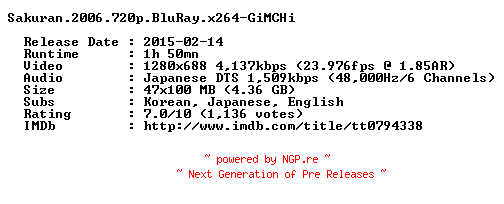 NFO for the release Sakuran.2006.720p.BluRay.x264-GiMCHi by GiMCHi