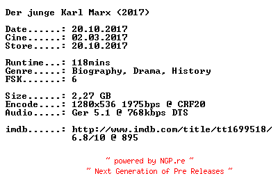 NFO for the release Der.junge.Karl.Marx.2017.German.720p.BluRay.x264-CiNEViSiON by CiNEViSiON