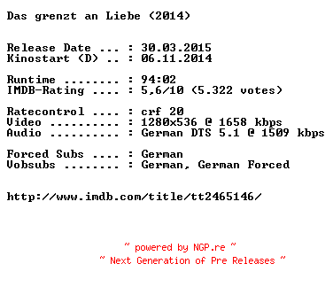 NFO for the release Das.grenzt.an.Liebe.German.720p.BluRay.x264-EXQUiSiTE by EXQUiSiTE