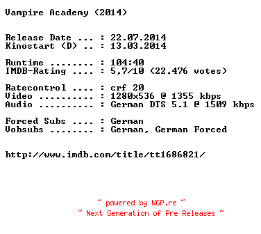 NFO for the release Vampire.Academy.German.720p.BluRay.x264-EXQUiSiTE by EXQUiSiTE