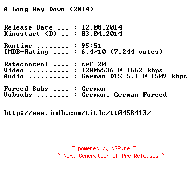 NFO for the release A.Long.Way.Down.German.720p.BluRay.x264-EXQUiSiTE by EXQUiSiTE