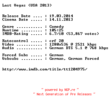 NFO for the release Last.Vegas.German.720p.BluRay.x264-EXQUiSiTE by EXQUiSiTE