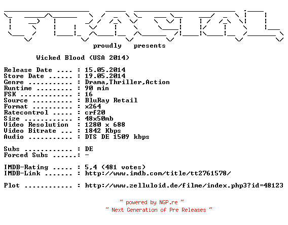 NFO for the release Wicked.Blood.2014.German.720p.BluRay.x264-FRACTAL by FRACTAL