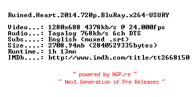 NFO for the release Ruined.Heart.2014.720p.BluRay.x264-USURY by USURY