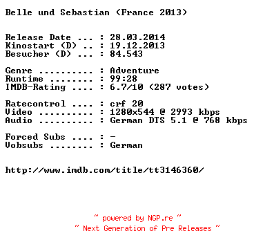 NFO for the release Belle.und.Sebastian.German.720p.BluRay.x264-EXQUiSiTE by EXQUiSiTE