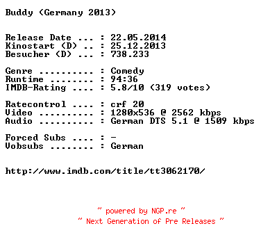 NFO for the release Buddy.German.720p.BluRay.x264-EXQUiSiTE by EXQUiSiTE