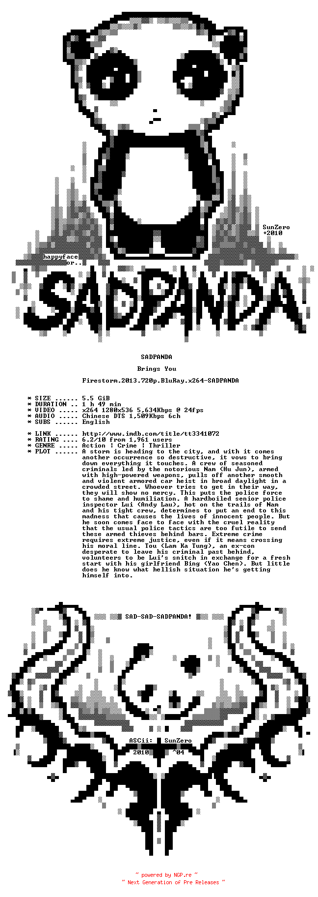 NFO for the release Firestorm.2013.720p.BluRay.x264-SADPANDA by SADPANDA