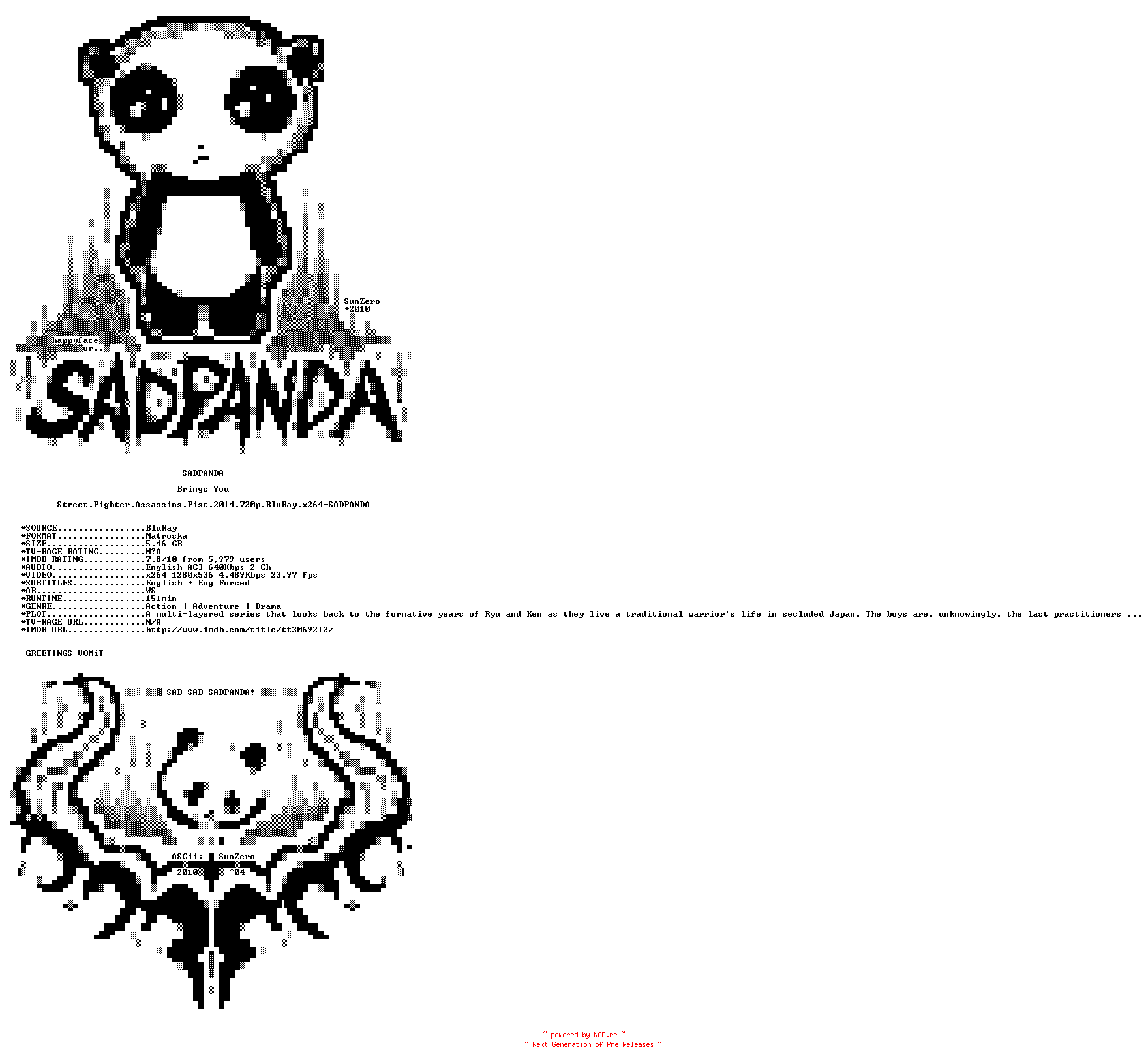 NFO for the release Street.Fighter.Assassins.Fist.2014.720p.BluRay.x264-SADPANDA by SADPANDA