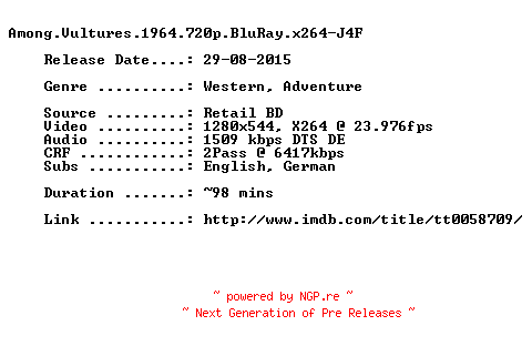 NFO for the release Among.Vultures.1964.720p.BluRay.x264-J4F by J4F
