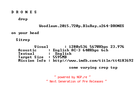 NFO for the release Woodlawn.2015.720p.BluRay.x264-DRONES by DRONES