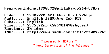 NFO for the release Henry.and.June.1990.720p.BluRay.x264-USURY by USURY